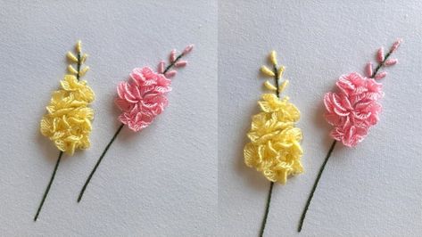 Lovely flower hand embroidery | Cute flower embroidery. | Embroidery flowers pattern, Handmade embroidery designs, Hand embroidery patterns flowers Cute Flower Embroidery, Flower Hand Embroidery, Brazilian Embroidery Stitches, Sulaman Pita, Embroidery Cute, Miniature Embroidery, Ribbon Embroidery Tutorial, Hand Embroidery Patterns Flowers, Floral Embroidery Patterns