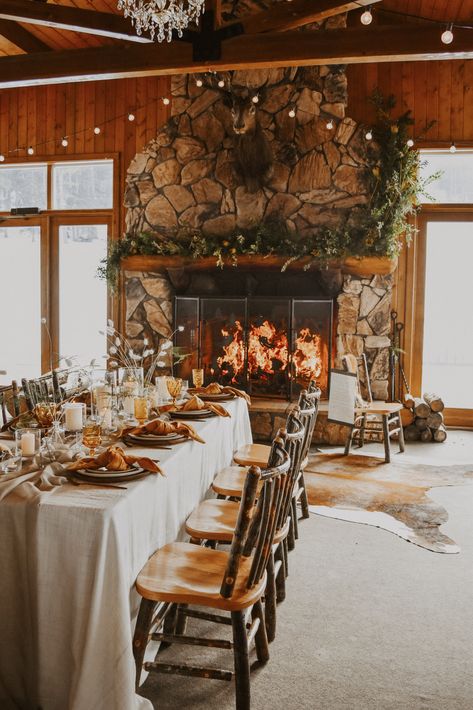 Elegant Lodge Wedding, Chalet Wedding Decor, Indoor Cabin Wedding, Intimate December Wedding, Fireplace Wedding Reception, Winter Intimate Wedding, Ski Lodge Wedding Summer, Cozy Cabin Wedding, Log Cabin Wedding Decorations