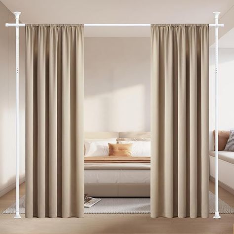 Amazon.com - Room Divider Rod, Curtain Rod No Drilling Partition Room Dividers Tension Rod, 4-10ft (H) 48-72inch(W) Floor to Ceiling Room Divider Curtain Rod, Adjustable Curtain Divider for Room Separation White Curtain To Separate Rooms, Partition Curtain Ideas, Curtain Separation Room Dividers, Curtains To Separate Rooms, Floor To Ceiling Room Divider, Ceiling Room Divider, Partition Room Dividers, Room Separation, Ceiling Room