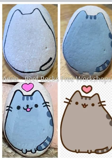 Cat Stone Art, Painted Rocks Farm Animals, Purple Painted Rocks Ideas, Rock Painting Ideas Cat, Easy Painted Rocks For Beginners, Cat Painted Rocks, Diy Rock Art, Painted Rock Animals, Stone Art Painting