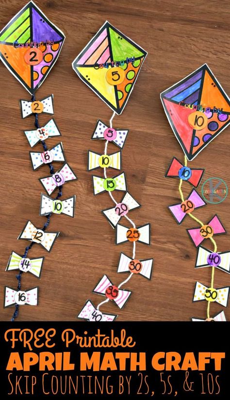 FREE Printable April Math Craft - this super cute spring math craft for kindergarten age kids helps kids practice skip counting by 2s, 5s, and 10s. #kindergarten #kindergartenmath #skipcounting May Crafts Kindergarten, Counting By 5s Activities, Counting In 10s Activities, April Activities For Kindergarten, Counting By 5 Activities, Writing Craft Kindergarten, Counting To 100 Activities, Maths Craft, Rainbow Stem