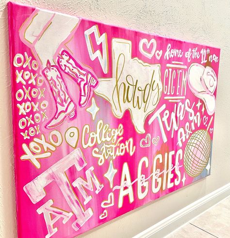 Each canvas I paint makes me more excited to see all the cute dorm tours!! ⚡️💕🪩✨🩵 College Dorm Paintings Canvas Art, College Painting Canvases, Dorm Paintings, College Collage, College Crafts, College Canvas, Cute Dorm, Collage Canvas, Louisiana Art