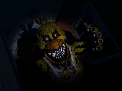 Nightmare Chica animatronic from Five Nights at Freddy's 4. #FNAF4 Nightmare Chica, Foxy And Mangle, Fnaf Jumpscares, Freddy 3, Toy Bonnie, Fnaf 4, Scary Games, Horror Video Games, Fnaf 1