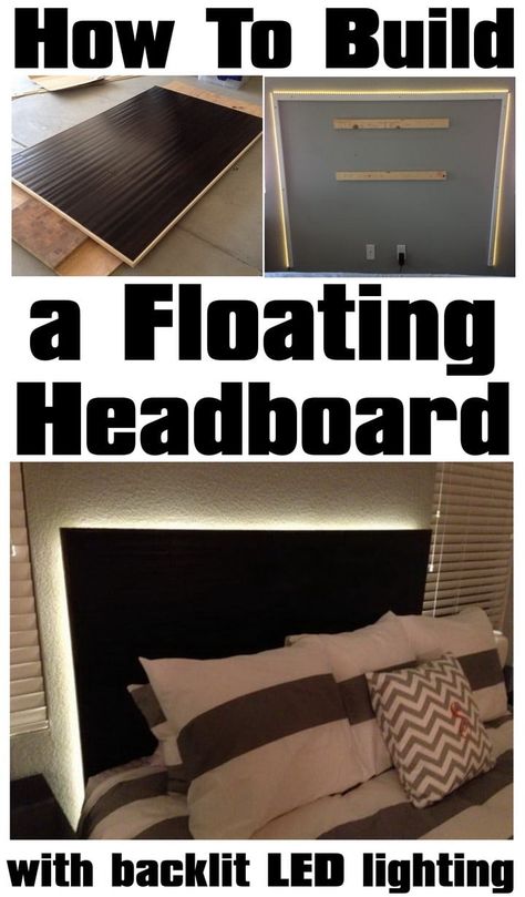 Diy Headboard Ideas Easy, Diy Headboard With Lights, Cheap Headboard, Cheap Diy Headboard, Diy Headboard Wooden, Floating Headboard, Creative Headboard, Diy Headboard Ideas, Headboard Projects