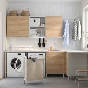 Ikea Utility Room, Eket Cabinet, Ikea Laundry, Ikea Laundry Room, Laundry Room Tile, Laundry Room Colors, Laundry Room Lighting, Laundry Room Flooring, Laundry Room Closet