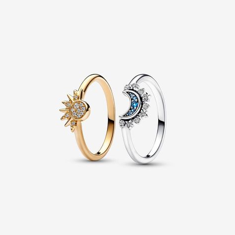 Pandora Couple Rings, Moon And Sun Ring, Pandora Moon, Sun Ring, Fancy Accessories, Marriage Ring, Celestial Ring, Moon And Star Ring, Moon And Sun