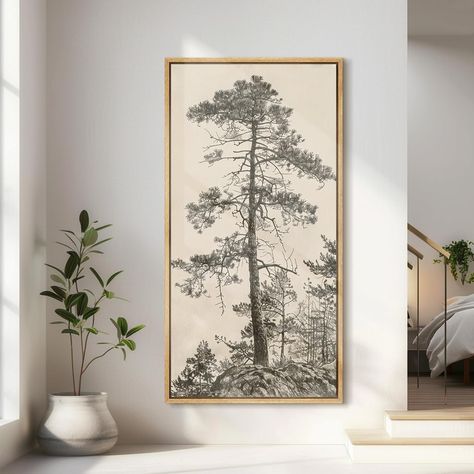 wall26 Vintage Pine Tree Modern Art | Wayfair Modern Rustic Artwork, Pine Tree Landscape, Low Country Home, Rustic Artwork, Contemporary Cabin, Large Framed Wall Art, Landscape Art Prints, Feng Shui Decor, Landscape Modern