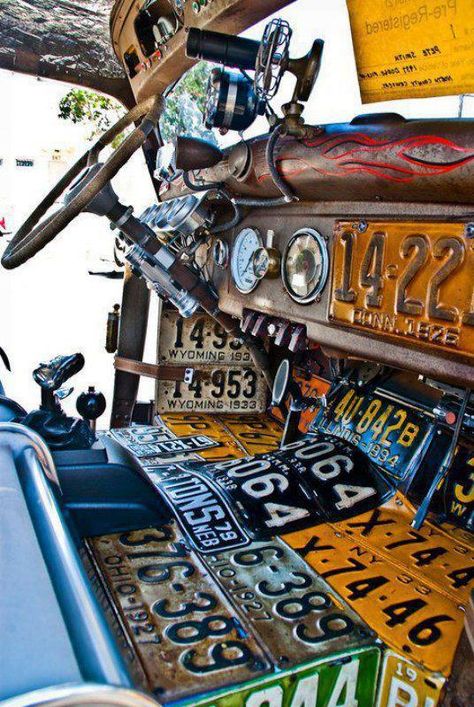 plates use as floor pans cool Rat Rod Interior, Chevy Luv, Cool Truck Accessories, American Pickup Trucks, Licence Plates, Rat Look, License Plate Art, Men Cave, Rod Building