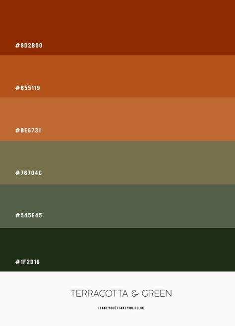 Earth Colour Palette, Terracotta Color Palette, Terracotta Colour, Terracotta And Green, Pintura Exterior, Color Schemes Colour Palettes, Green Colour Palette, Color Palette Design, Room Color