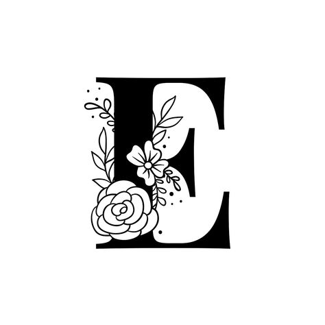 Botanical capital letter E vector | free image by rawpixel.com / Tvzsu Botanical Capital Letter, Typography Psd, Black And White Letters, Monogramm Alphabet, Disney Clip Art, Numbers Typography, Alphabet E, Alphabet Typography, Floral Font