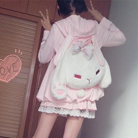 3 Ways Use- Shoulder Bag/Cross-body Bag/BackpackMaterial: Made of short plushColor: WhiteSize reference:45*33CM/17.72*12.99" Kawaii Pajamas, Kawaii Outfits, Stylish Lady, Bunny Bags, Kawaii Bunny, Pastel Fashion, Kawaii Fashion Outfits, Kawaii Accessories, Kawaii Stuff