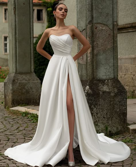 Yes or Yes? Classy Wedding Dress, Pretty Wedding Dresses, White Wedding Dress, Dream Wedding Ideas Dresses, Ivory Wedding Dress, Satin Wedding Dress, A Line Wedding Dress, Satin Wedding, Online Wedding Dress