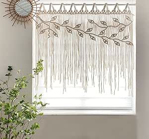 Macrame Window Curtain, Macrame Window, Macrame Curtains, Tapestry Curtains, Leaf Curtains, String Curtains, Macrame Tapestry, Tapestry Bedroom, Macrame Curtain