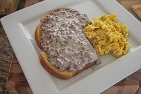 The Grub Files: Cooking with Camissonia: Creamed Beef on Toast (aka "Shit on a Shingle" or "SOS") Creamed Hamburger On Toast, Cream Beef On Toast, Sos Recipe Ground Beef, Creamed Beef On Toast, Chipped Beef On Toast, Beef On Toast, Toast Points, Sos Recipe, Creamed Chipped Beef