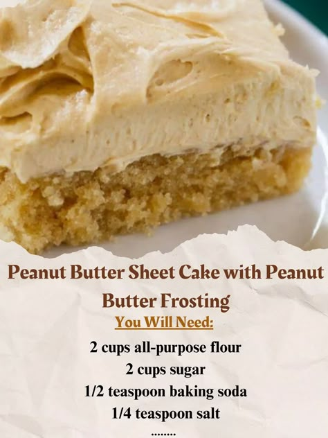 Peanut Butter Sheet Cake with Peanut Butter Frosting Recipe Easy Peanut Butter Cake, Cake With Peanut Butter Frosting, Peanut Butter Frosting Recipe, Peanut Butter Sheet Cake, Peanut Butter Icing, Creamy Frosting, Butter Cake Recipe, Sheet Cake Recipes, Peanut Butter Cake