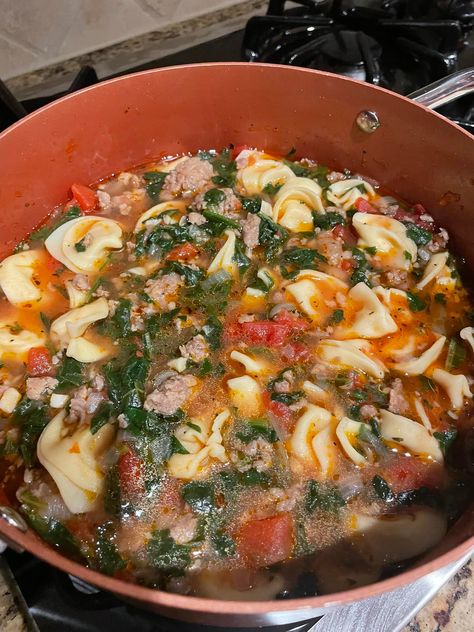 Rustic Italian Sausage, Tortellini, and Spinach Soup - Easy DIY Recipes Tortellini And Spinach Soup, Italian Sausage Tortellini, Spinach Soup Recipe, Spinach Tortellini Soup, Sausage Tortellini Soup, Italian Turkey, Sausage Tortellini, Italian Sausage Soup, Soup Maker