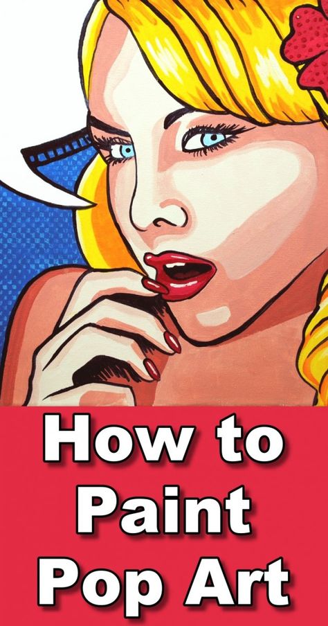 How to paint in a pop art syle using acrylic online art lesson How To Paint Characters, Pop Art Painting Tutorial, Pop Art Images Ideas, Pop Art Diy Ideas, Pop Art Style Paintings, Cool Pop Art Paintings, How To Draw Pop Art, Pop Art Drawings Ideas Inspiration, Pop Culture Art Ideas