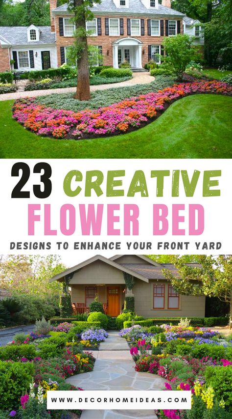 23 Stunning Front Yard Flower Bed Ideas for Curb Appeal Yard Flower Bed Ideas, Front Yard Flower Bed Ideas, Front Yard Flower Bed, Landscape Ideas Front Yard Curb Appeal, Dream Garden Backyards, Pools For Small Yards, Front Lawn Landscaping, Trees For Front Yard, Front Yard Plants