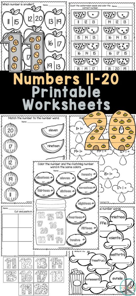 11-20 Worksheets Free, Numbers Practice Worksheets, Learning Numbers 11-20, Numbers 11 20 Kindergarten, Number Names 11 To 20 Worksheet, Counting To 20 Worksheets Free Printable, Count To 20 Worksheets, Counting 11-20 Worksheets, Number 11-20 Worksheets