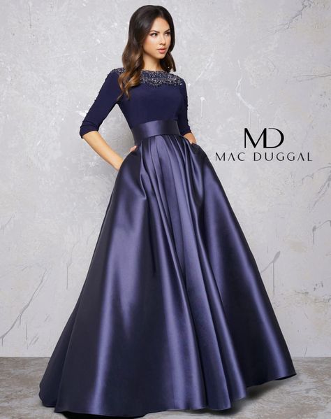 Midnight Blue Couture Dress with Sleeves - back Satin Sleeves, Blue Evening Gowns, Evening Gowns With Sleeves, Long Sleeve Evening Gowns, 파티 드레스, Evening Dresses Online, Chique Outfits, Cheap Evening Dresses, Evening Dresses With Sleeves