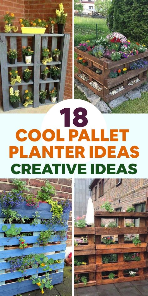 Discover the versatility of pallet planters for your garden. Transform a wooden pallet into a vertical herb garden, cascading flower display, or multi-tiered succulent planter to enhance your outdoor space with rustic charm and eco-friendly style. Embrace upcycling with these creative ideas that showcase your green thumb while reducing waste and adding a touch of sustainability to your gardening routine. Elevate your outdoor decor with pallet planters and unleash your creativity in a unique way Pallet Planter Ideas, Pallet Planters, Beautiful Planters, Pallet Planter Box, Herb Garden Pallet, Pallet Projects Garden, Succulent Display, Flower Displays, Planter Project