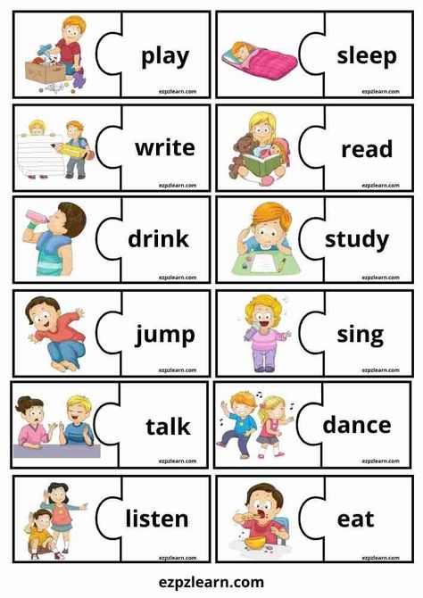 Verbs Kindergarten, Action Verbs Worksheet, Verbs For Kids, English Games For Kids, Verbs Activities, Teach English To Kids, English Worksheets For Kindergarten, Grammar For Kids, English Activities For Kids