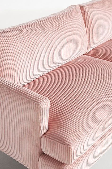 Pink Chair Aesthetic, Pink Sofa Aesthetic, Maryland Townhouse, Minimalist Cozy Home, Pink Home Aesthetic, Pink Couches, Fun Couch, Pink Sofa Living Room, Velvet Couch Living Room