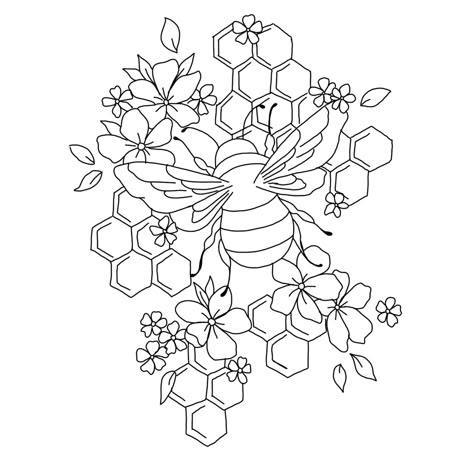 Bee Tattoo, Pola Sulam, Bee Art, Coloring Book Art, Cute Coloring Pages, Tattoo Design Drawings, Tattoo Stencils, Hand Embroidery Patterns, Line Art Drawings