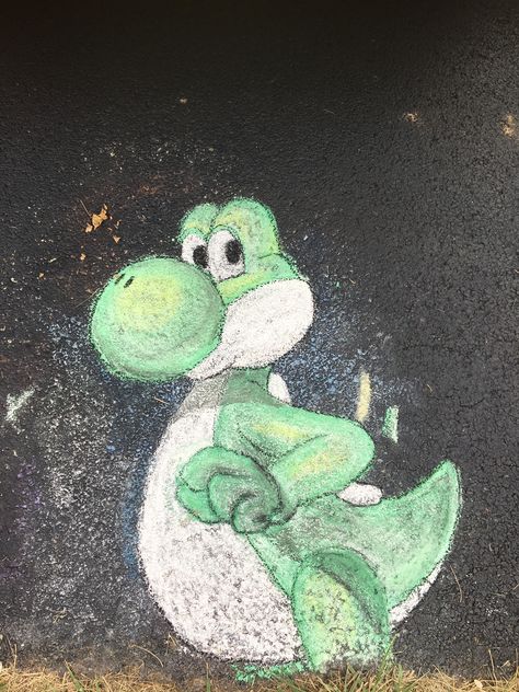 Super Mario Bros Yoshi #supermario #yoshi #sidewalkchalkart #ilovechalk #kateiserchalkart Super Mario Chalk Art, Mario Chalk Art, Sidewalk Chalk Art Ideas, Chalk Art Ideas, Chalk Designs, Fun Chalk Art, Side Walk, Chalk Design, Chalk Wall