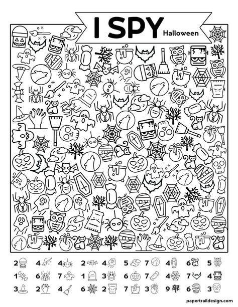 Free Printable I Spy Halloween Activity - Paper Trail Design Halloween Activities Classroom, Halloween Paper Activities, Halloween Following Directions Activity, Fall I Spy, Halloween Eye Spy Printable, Fall Mazes Printable, I Spy Spooky Night, I Spy Halloween Printables For Kids Free, Halloween Ispy Printable Free