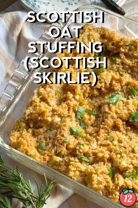 Scottish Oat Stuffing (Scottish Skirlie) | 12 Tomatoes Scottish Side Dishes, Scottish Christmas Recipes, Stovies Scottish, Scottish Holiday Recipes, Oatmeal Stuffing, Scottish Christmas Food, Scottish Stovies, Scottish Toast, Outlander Recipes