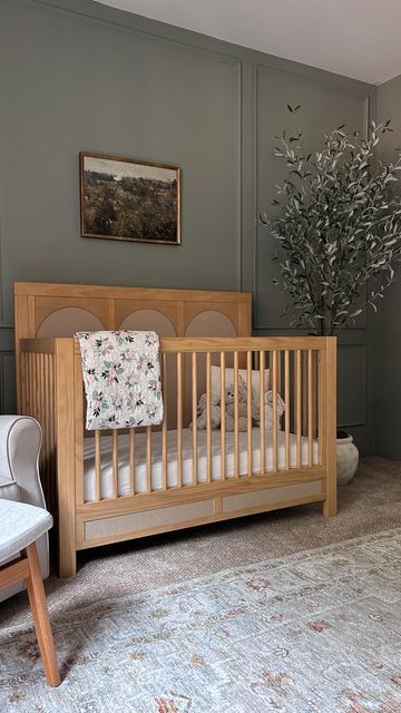 Oak Crib Nursery Ideas, Namesake Nursery, Nursery With Natural Wood Crib, Sage White Wood Nursery, Nursery With Babyletto Crib, Studio Mcgee Nursery, Neutral Nursery Wood Crib, Baby Boy Nursery Room Ideas, Babyletto Washed Natural Crib