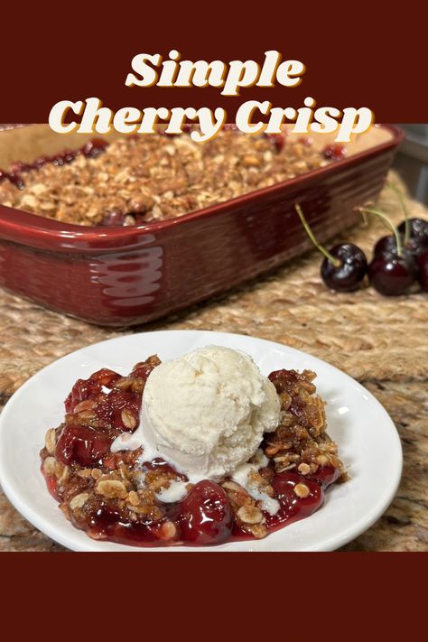 This quick and easy fruit dessert is the stuff of dreams! Served warm with a scoop of ice cream, it's the ultimate weeknight dessert! #cherry #dessert #dessertfoodrecipes #easydessertrecipes #easyrecipes Easy Cherry Crisp, Cherry Crisp Recipe Easy, Cherry Crisp Recipe, Crisps And Cobblers, Crisp Desserts, Cherry Crisp, Homemade Cherry Pies, Fruit Desserts Easy, Crisp Recipes