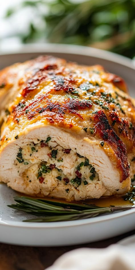 Dinner just got more exciting! Our Stuffed Chicken Breast combines tender chicken with a rich filling of cheese, spinach, and garlic, perfect for any special occasion! 🧄🍗 Spinach Stuffed Chicken Recipes, Cranberry Stuffed Chicken Breast, Thanksgiving Baked Chicken, Stuffed Chicken With Spinach, Stuffed Chicken In Crockpot, Stuffed Chicken Breast Cream Cheese Spinach Sun Dried Tomatoes, Spinach And Feta Stuffed Chicken Breast, Spinach And Cream Cheese Stuffed Chicken, Spinach And Ricotta Stuffed Chicken