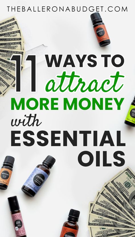 Did you know that essential oils can help you attract more money, wealth, and prosperity? If you’re familiar with the law of attraction, essential oils are a great tool to add to your manifestation arsenal. Here are 11 great ways you can use Edens Garden oils to feel more abundant. And don’t forget to download my FREE book, “Essential Oils For Abundance” to learn even more great ways to use your oils for prosperity! - www.theballeronabudget.com Oils For Prosperity, Essential Oils For Prosperity, Essential Oils For Manifesting, Essential Oils For Abundance, Money Magnet Oil Recipe, Wicca Manifestation, Oils For Abundance, Money Oil Recipe, Abundance Essential Oil