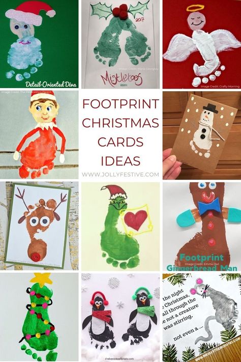 Footprint cards are the best! Such a fun Christmas craft idea for kids and a gorgeous homemade gift for family and friends! If you're looking for footprint Christmas card ideas, we've gathered together 11 of our favourites for you to explore. Click through for all the details. Happy DIY Christmas card making! Footprint Christmas Crafts, Christmas Footprint Crafts, Christmas Stocking Stuffer Ideas, Baby Footprints Christmas, Girls Crafts, Handprint Christmas, Footprint Crafts, Stocking Stuffer Ideas, Christmas Crafts For Kids To Make