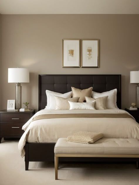 Room Painting Bedroom, Dark Brown Bedrooms, Dark Wood Bedroom Furniture, Brown Bedroom Decor, Dark Wood Bedroom, Brown Furniture Bedroom, Hair Tan Skin, Beige Bedroom, Bedroom Wall Colors