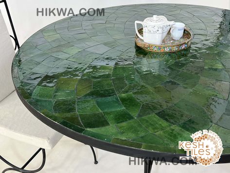 AMAZING MOSAIC TABLE, Handmade Round Green Table, Traditional Custom Made Flower Design,  Luxurious Outdoor Patio Furniture For Home Decor Check more at https://hikwa.com/product/amazing-mosaic-table-handmade-round-green-table-traditional-custom-made-flower-design-luxurious-outdoor-patio-furniture-for-home-decor/ Mosaic Round Table, Small Square Tiles, Moroccan Fountain, Moroccan Side Table, Mosaic Tile Table, Balcony Table, Mosaic Tables, Moroccan Furniture, Mosaic Table Top