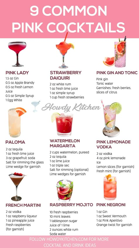 Pink Party Drinks, Pink Alcoholic Drinks, Pink Drink Recipes, Bartender Drinks Recipes, Valentine Drinks, Valentine Cocktails, Girly Drinks, Fun Drinks Alcohol, Bartender Drinks