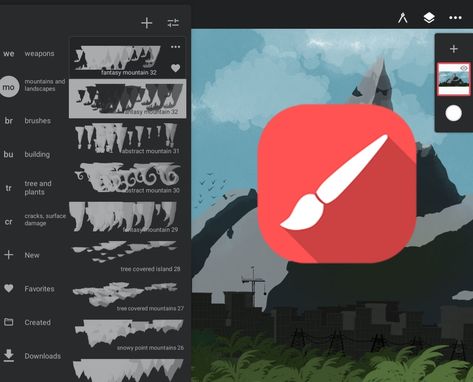 "infinite painter brushes/stamps great learning tool for beginners and great time saver for pros. One file easy to install and will show as one category on infinite painter as \"mountains\" name can be easily change to your choice. 32 brushes/ stamps.  Mountain. I've added drawings I made for examples. Most can be added together to create more variety so you can get really creative with them." Mountain Brush Ibis Paint, Infinite Painter Drawings, Brushes For Infinite Painter, Infinite Painter Brushes, Clip Studio Paint Oil Brush, Nature Paint Brushes, Infinite Painter, Free Brushes, Illustrator Brushes