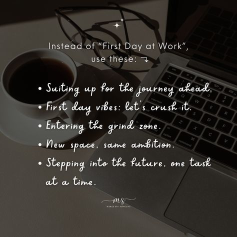 instead of “First day at work” use these: 🥰 #work #firstday #workworkwork #workhard #workfromhome #quotes #quotesoftheday #caption #notes #instagramtips #randomthoughts #fyp #margesn #smm First Day At Work, Last Day At Work, First Day Of Work, Instagram Tips, First Day, Last Day, Working From Home, Work Hard, One Day