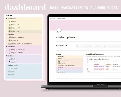 notion template ideas for students Assignment Tracker Template, Homework Template, Master Schedule, Pretty Desk, Assignment Tracker, Notion Inspo, Notion Ideas, Websites For Students, Notes Study