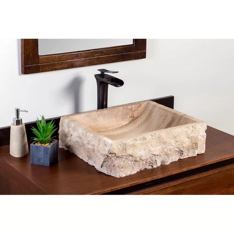 Laguna Marble Lerdo Rustic Stone Rectangular Vessel Bathroom Sink | Wayfair Rustic Exterior, Pool Bathroom, Bathroom Sink Drain, Vessel Bathroom Sink, Beige Marble, Rustic Stone, Stone Sink, Spanish Colonial, Home Improvement Products