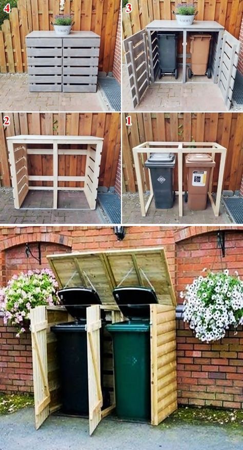 Garden Shed Diy, Yard Storage, Yard Sheds, Garbage Storage, نباتات منزلية, Broom Holder, Bin Storage, Bin Store, Can Storage