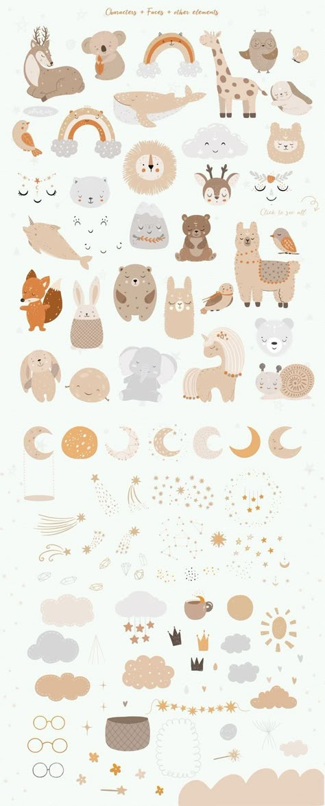 Cute Animals Design, Baby Room Illustration, New Baby Illustration, Illustration Bebe, Baby Prints Pattern Design, Baby Prints Pattern, Baby Illustration Art, Cute Baby Illustration, Baby Animals Illustration