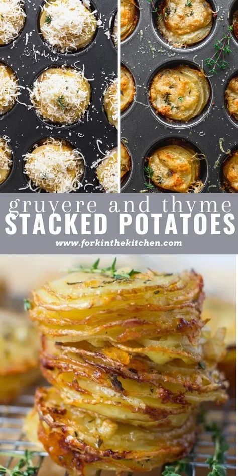 Cheesy Bacon Potato Stacks Gruyere, Potato Galette Recipe, Italian Potato Recipes, Stacked Potatoes, Layered Potatoes, Gold Potato Recipes, Passover Food, Potato Appetizers, Layered Potato