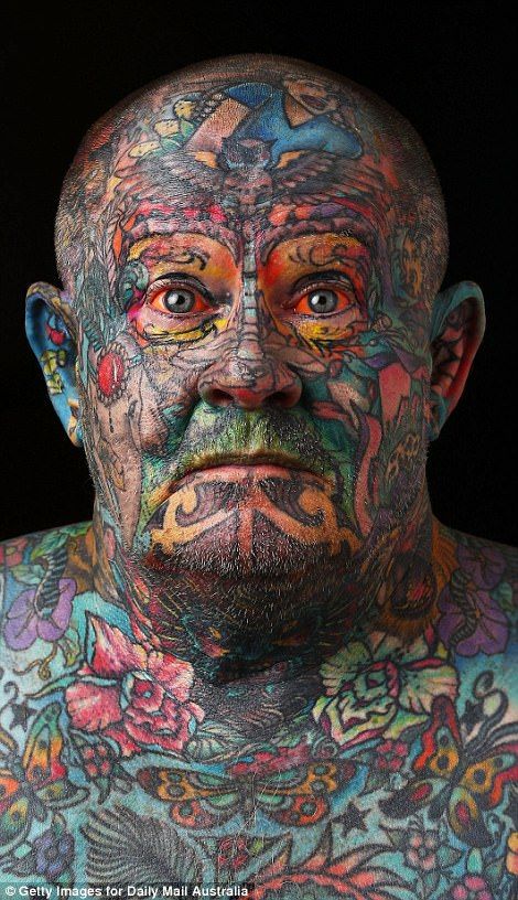 Eyeball Tattoo, Australian Man, Borneo Tattoo, Facial Tattoos, Full Body Tattoo, Full Sleeve Tattoo, Face Tattoos, Funny Tattoos, Face Tattoo