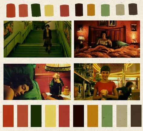 Amelie Colour Palette, Amelie Color Palette, Colour Palette Photography, Films Color Palette, Amelie Cinematography, Colourful Cinematography, Warm Toned Color Palette, Color Palette Cinematography, Warm Cinematography