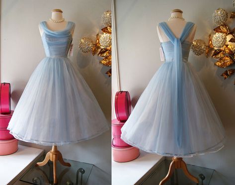 Prom Dresses Knee Length, 50s Prom Dresses, 1950s Prom Dress, 50s Prom, Tea Length Prom Dress, Dresses Knee Length, Cinderella Blue, Dresses 1950s, Cinderella Party