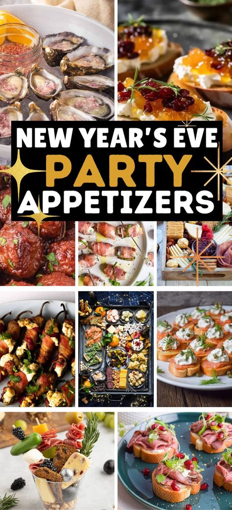 New Year’s Eve Appetizers – Whether you’re hosting a grand party or having an intimate gathering at home, these culinary delights are must-have to ringing in the New Year. Easy New Year’s Eve party foods that are sure to please the crowd. New Year Starter Recipes, Party Snacks For New Years Eve, New Years Party Snacks Easy, New Years Recipes Appetizers, Appetizer For New Years Eve Party, New Years Eve Menu Ideas Appetizers, Fancy New Years Appetizers, Best Nye Appetizers, New Years Party Appetizer Ideas